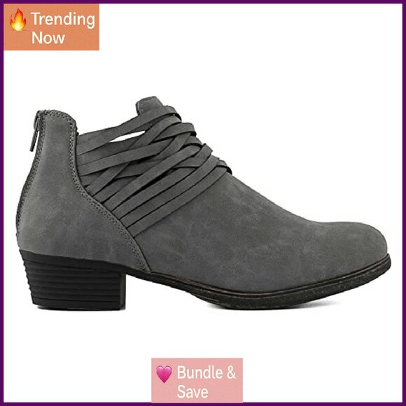 Women's Casual Ankle Bootie with Criss Cross Straps, 1.5" Heel - Picture 3 of 6